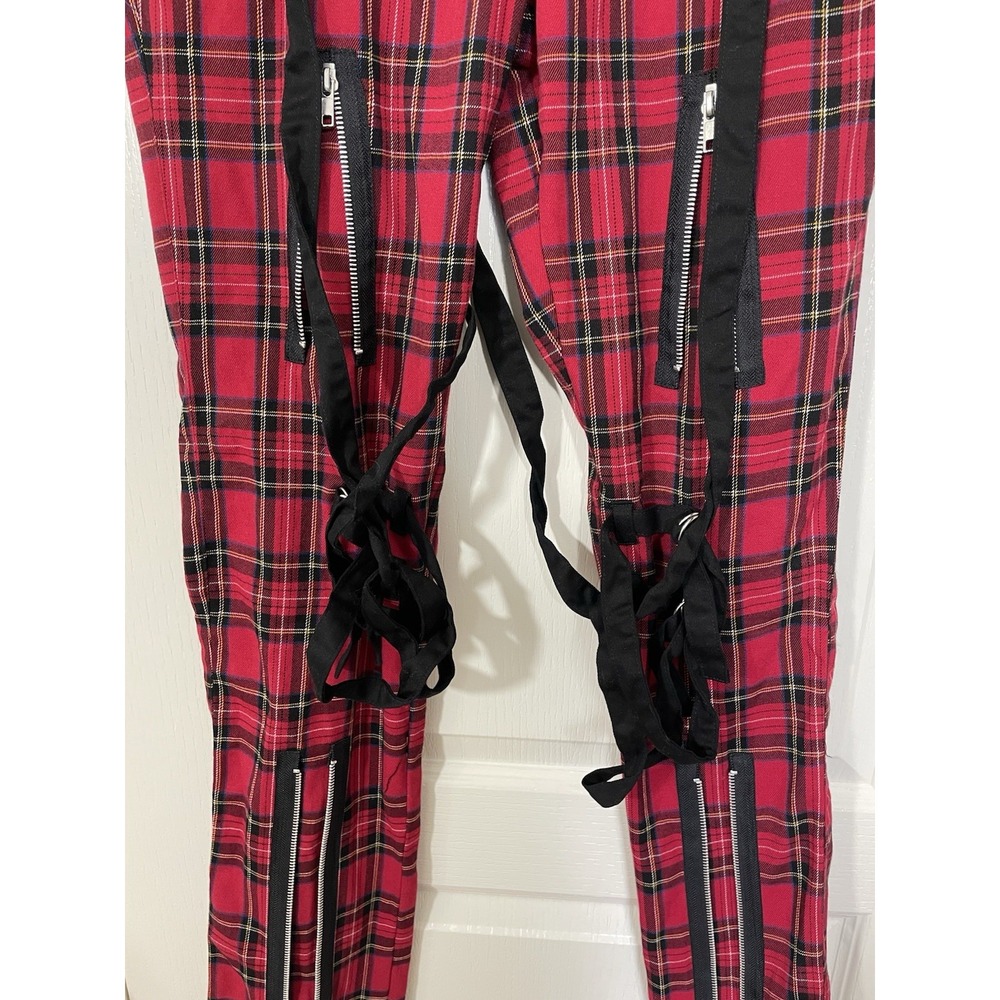 Hell Bunny Tartan Plaid Rudie Pants Womens Large Red Goth Punk Grunge Zippers - Picture 2 of 12